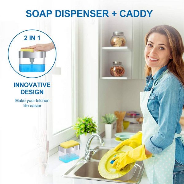2 In 1 Pump Soap Dispenser And Sponge Caddy Holder For Dish Soap With Sponge (10)