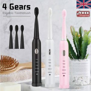 Electric Toothbrush Sonic Rechargeable 5 Modes Kids Adults Brush 4 Heads Usb New (1)