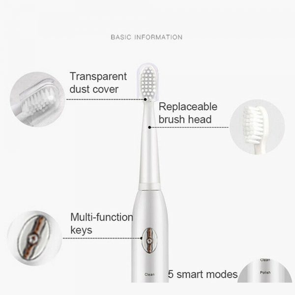 Electric Toothbrush Sonic Rechargeable 5 Modes Kids Adults Brush 4 Heads Usb New (12)
