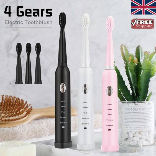 Electric Toothbrush Sonic Rechargeable 5 Modes Kids Adults Brush 4 Heads Usb New (2)