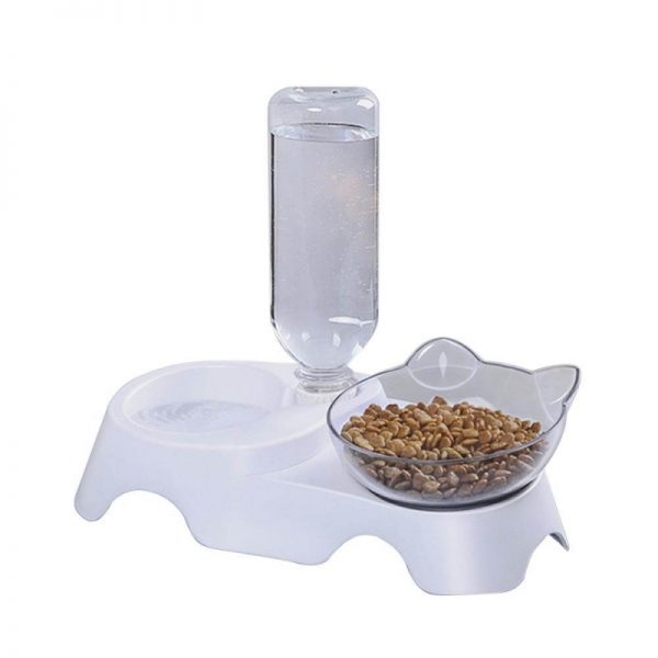 Elevated Feeding Water Pet Dog Cat Food Double Bowl Feeder 15 Degree Inclined Transparent (1)