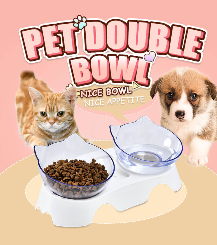 Elevated Feeding Water Pet Dog Cat Food Double Bowl Feeder 15 Degree Inclined Transparent (3)