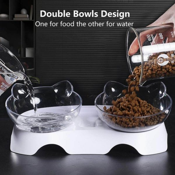 Elevated Feeding Water Pet Dog Cat Food Double Bowl Feeder 15 Degree Inclined Transparent (6)
