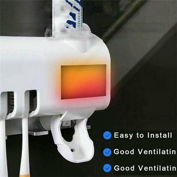 Toothbrush Sterilizer Holder&automatic Toothpaste Dispenser Stand Wall Mount Uv (10)