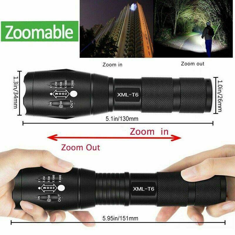 8000lm T6 Led Flashlight Tactical Zoomable Torch Lamp Light Waterproof Lantern (12)