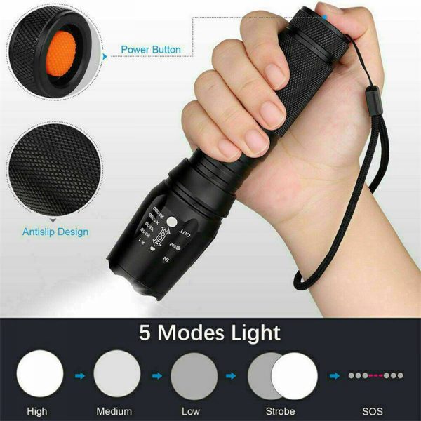 8000lm T6 Led Flashlight Tactical Zoomable Torch Lamp Light Waterproof Lantern (6)