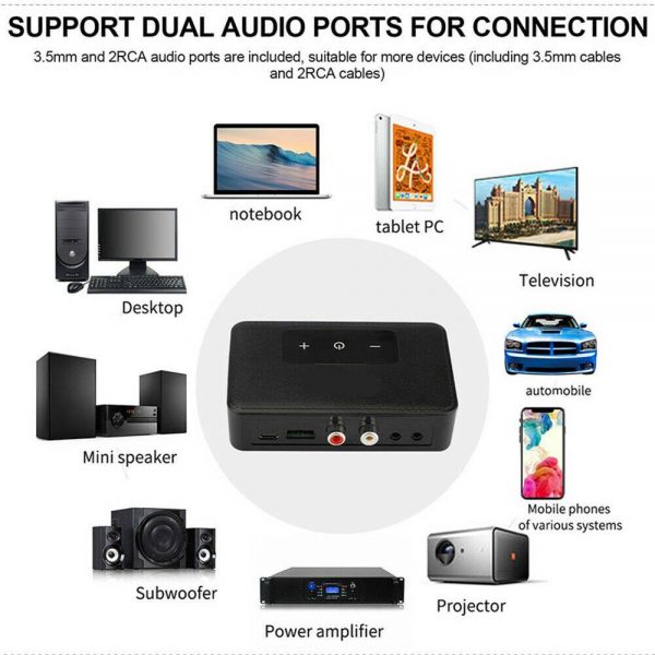 Bluetooth 5.0 Transmitter Receiver Wireless 3.5mm Aux Nfc To 2 Rca Audio Adapter (11)