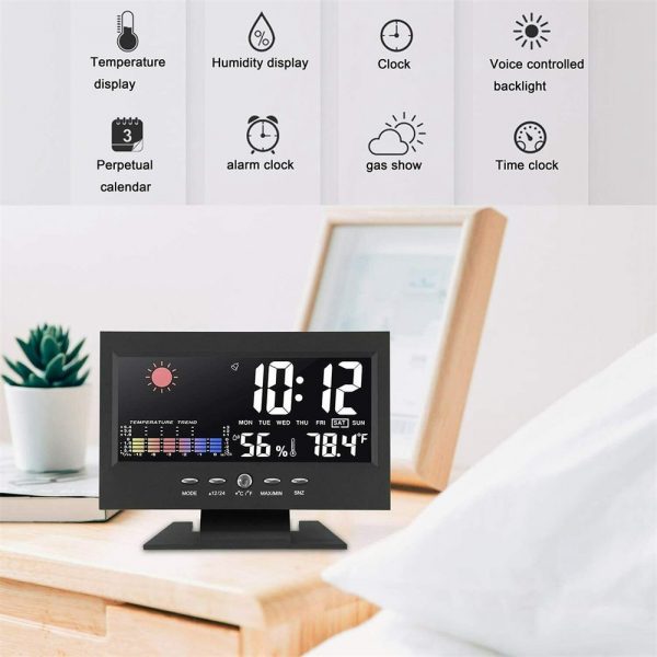 Desk Digital Alarm Clock Weather Thermometer Led Temperature Humidity Monitor (2)