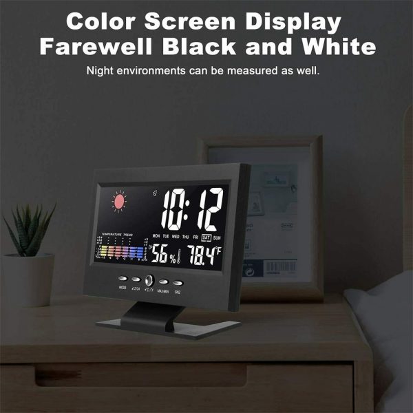 Desk Digital Alarm Clock Weather Thermometer Led Temperature Humidity Monitor (4)