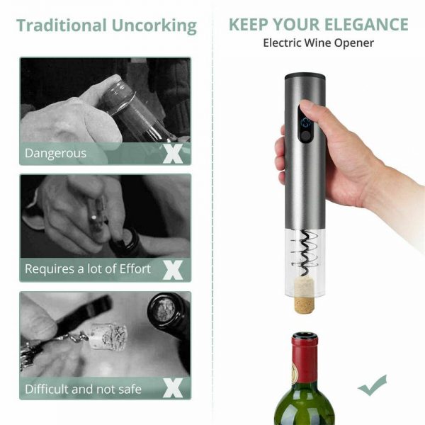 Electric Automatic Quick Wine Bottle Opener Cordless Corkscrew W Foil Cutter (13)