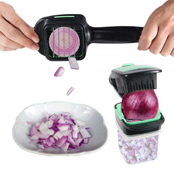 Food Chopper 5 In 1 Onion Fruit Vegetable Cutter Dicer Stainless Steel Blades Container (3)