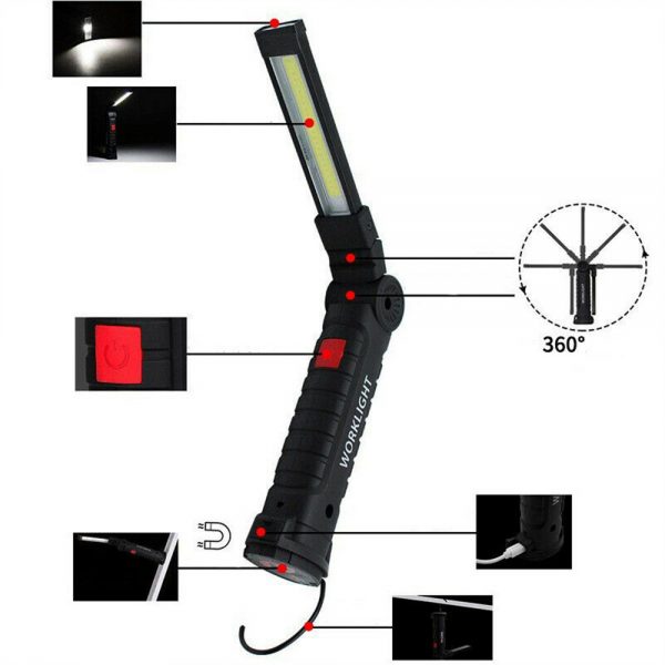 Led Cob Rechargeable Work Light Magnetic Torch Flexible Inspection Lamp Cordless (1)