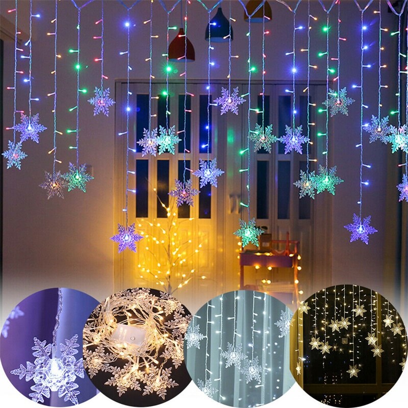 Led Snowflake Window Curtain Light Led String Lights Flashing Curtain Lights Party Decor (1)