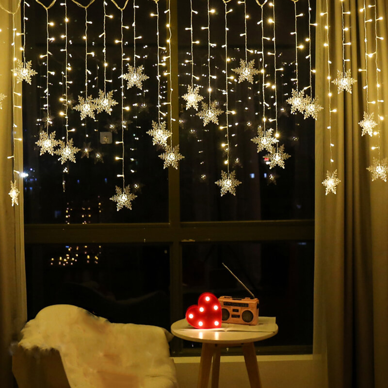 Led Snowflake Window Curtain Light Led String Lights Flashing Curtain Lights Party Decor (4)