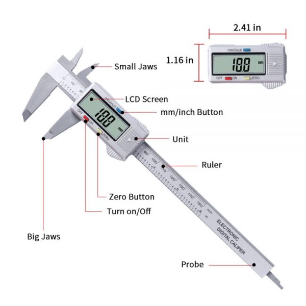Micrometer Vernier Caliper Gauge Digital Measuring Ruler Electronic 6 150mm Lcd (1)