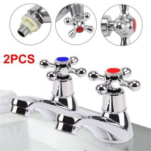 Traditional 2taps Twin Hot&cold Pair Tap Bathroom Basin Sink Chrome Water Faucet (1)