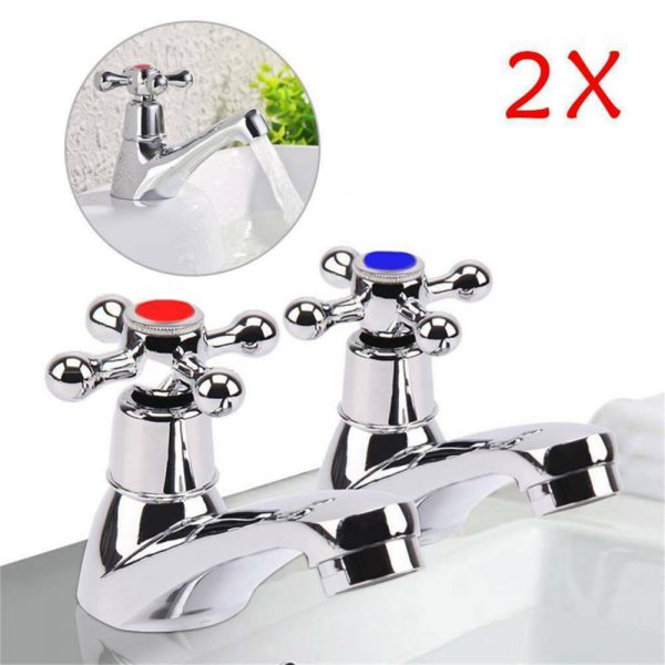 Traditional 2taps Twin Hot&cold Pair Tap Bathroom Basin Sink Chrome Water Faucet (2)