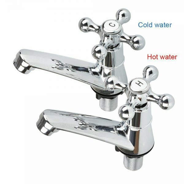 Traditional 2taps Twin Hot&cold Pair Tap Bathroom Basin Sink Chrome Water Faucet (5)