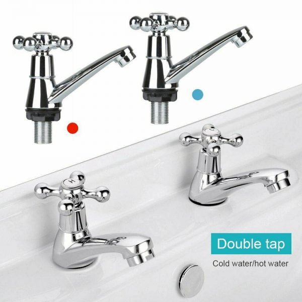 Traditional 2taps Twin Hot&cold Pair Tap Bathroom Basin Sink Chrome Water Faucet (7)