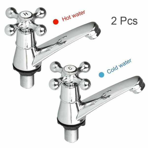 Traditional 2taps Twin Hot&cold Pair Tap Bathroom Basin Sink Chrome Water Faucet (9)