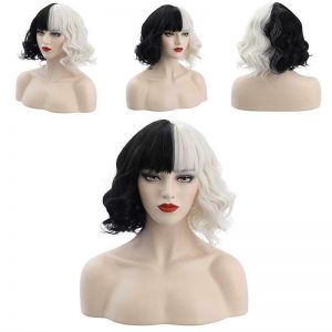 Black White Curly Hair Wig Cool Girl Style Party Cosplay Qi Liuhai Short Curly Hair (3)