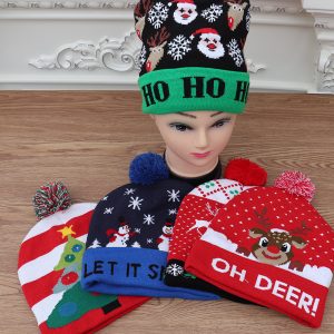 Christmas Gifts Christmas Decorations Adult Children Knitted Christmas Hats Colorful Glowing Christmas Hats For The Elderly (4)