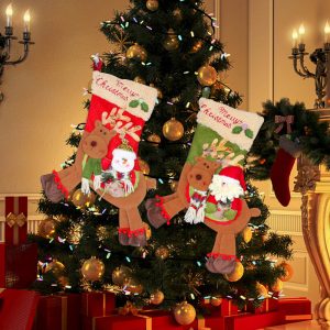 Snowman Riding Deer Christmas Socks Christmas Tree Ornaments Christmas Gifts Long Feet Candy Bag (2)