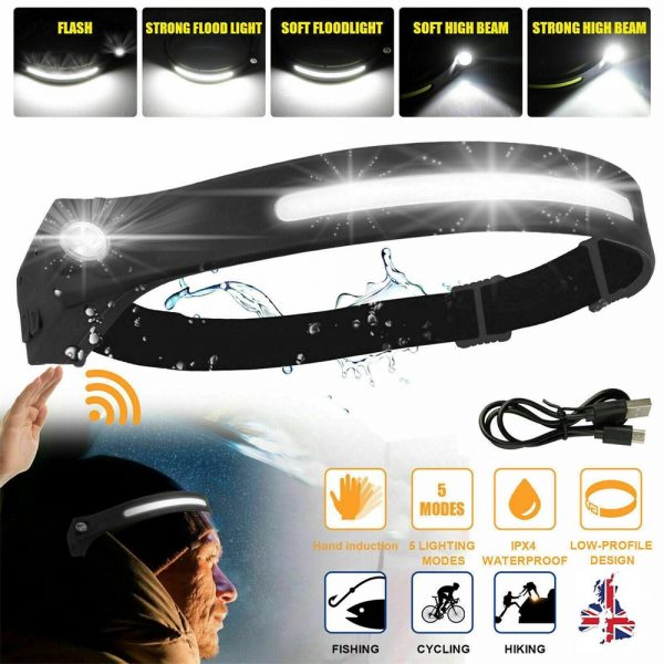 Usb Headlight Rechargeable Work Led Cob Headlamp Head Light (2)