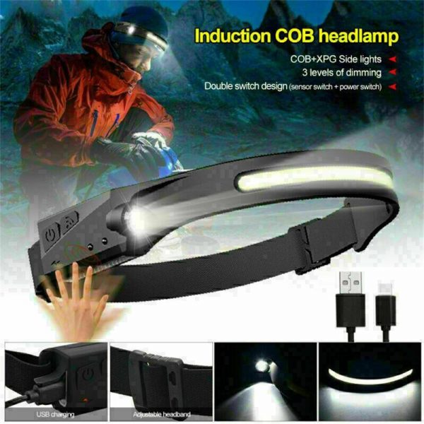 Usb Headlight Rechargeable Work Led Cob Headlamp Head Light (5)