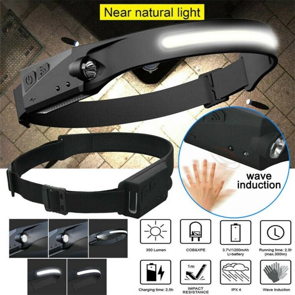 Usb Headlight Rechargeable Work Led Cob Headlamp Head Light (7)