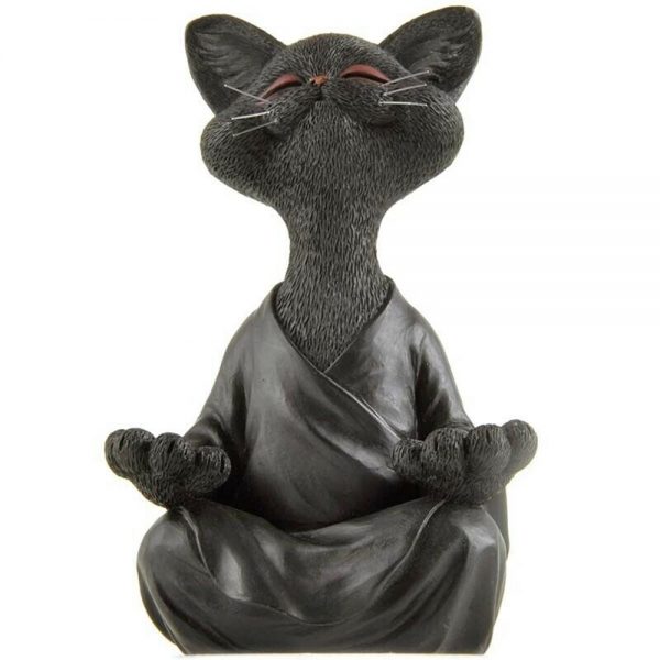 Whimsical Black Buddha Yoga Collectible Happy Cat Decor Yoga Collectible (1)