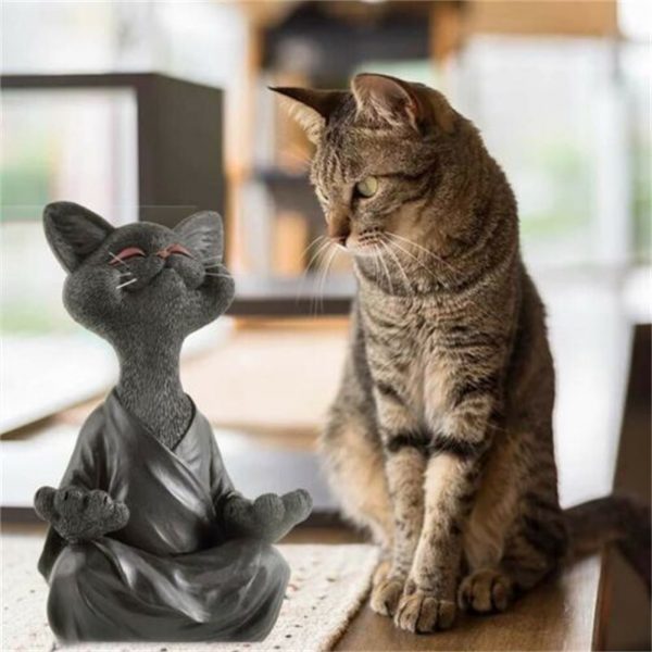 Whimsical Black Buddha Yoga Collectible Happy Cat Decor Yoga Collectible (2)