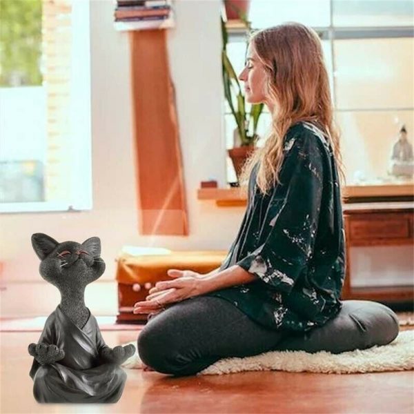 Whimsical Black Buddha Yoga Collectible Happy Cat Decor Yoga Collectible (6)