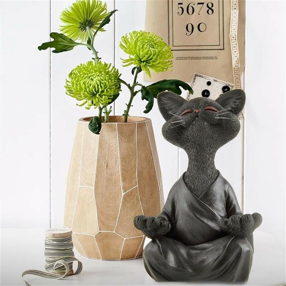 Whimsical Black Buddha Yoga Collectible Happy Cat Decor Yoga Collectible (7)