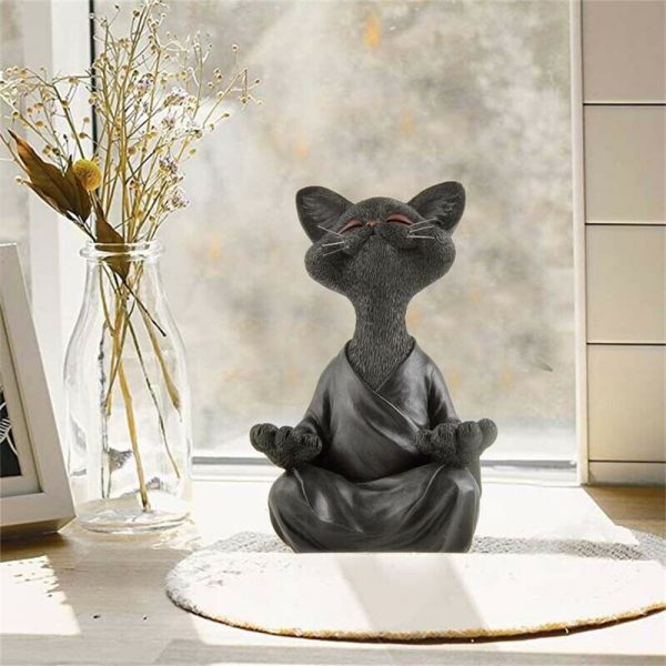Whimsical Black Buddha Yoga Collectible Happy Cat Decor Yoga Collectible (8)