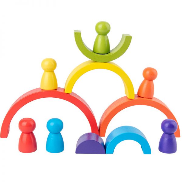 Wooden Rainbow Toy Balance Blocks Wooden Rainbow Stacker Educational Toys For Children (1)