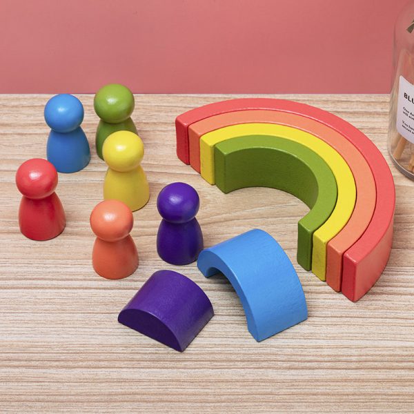 Wooden Rainbow Toy Balance Blocks Wooden Rainbow Stacker Educational Toys For Children (10)
