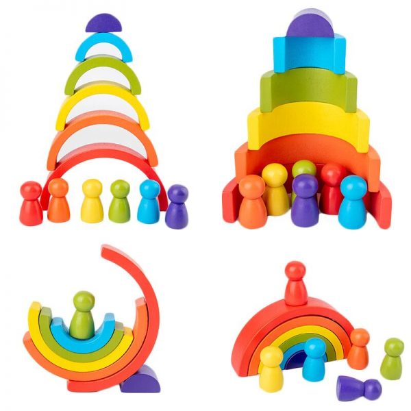 Wooden Rainbow Toy Balance Blocks Wooden Rainbow Stacker Educational Toys For Children (11)