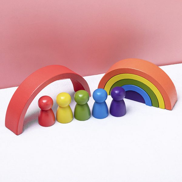 Wooden Rainbow Toy Balance Blocks Wooden Rainbow Stacker Educational Toys For Children (2)