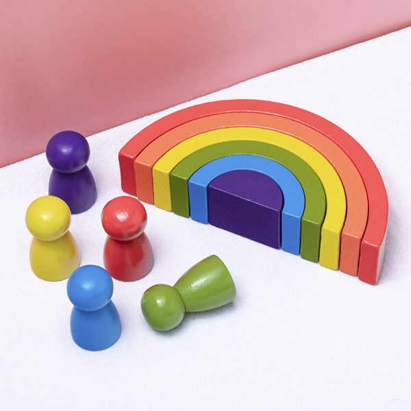 Wooden Rainbow Toy Balance Blocks Wooden Rainbow Stacker Educational Toys For Children (6)