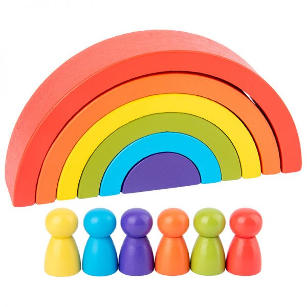 Wooden Rainbow Toy Balance Blocks Wooden Rainbow Stacker Educational Toys For Children (8)