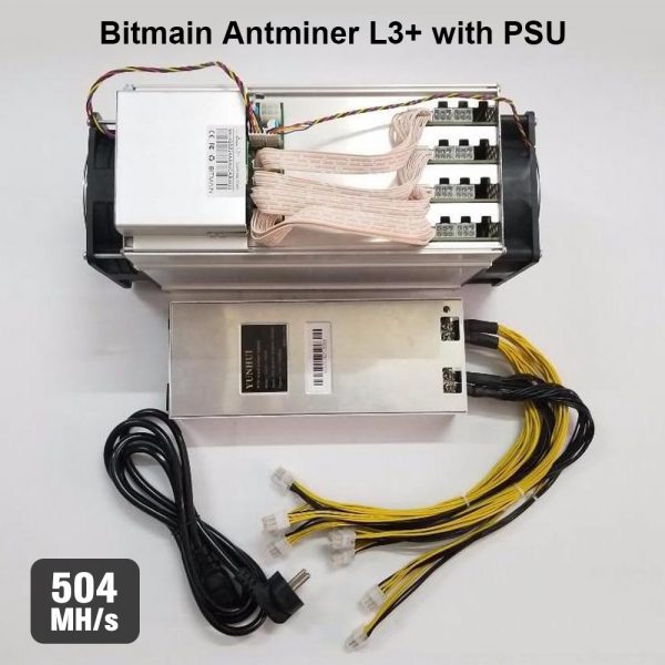 Bitmain Antminer L3+ 504 Mhs Asic Miner With Apw7 Power Supply Used