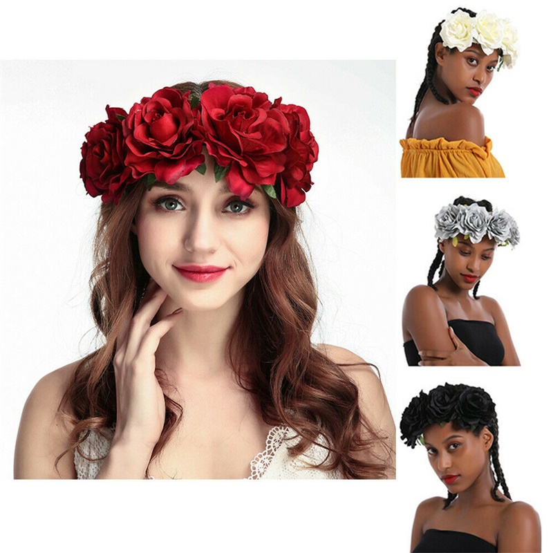 Women Rose Flower Crown Headband Garland Festival Wedding Party Hairband (13)
