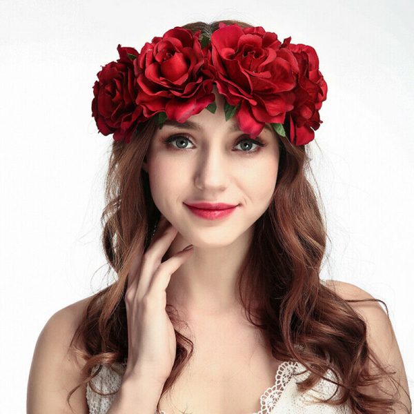 Women Rose Flower Crown Headband Garland Festival Wedding Party Hairband (2)