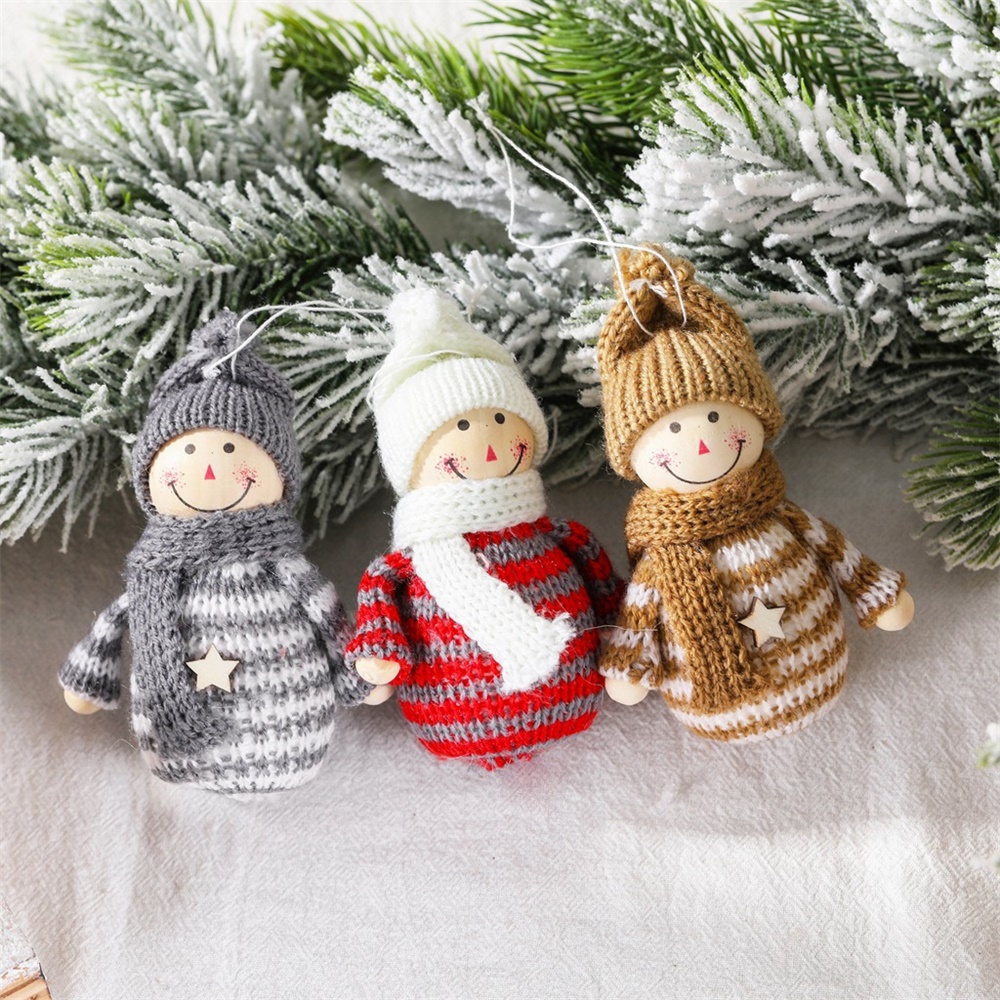 Wooden Yarn Snowman Doll Christmas Tree Closet Decoration Pendant Christmas Ornaments (2)