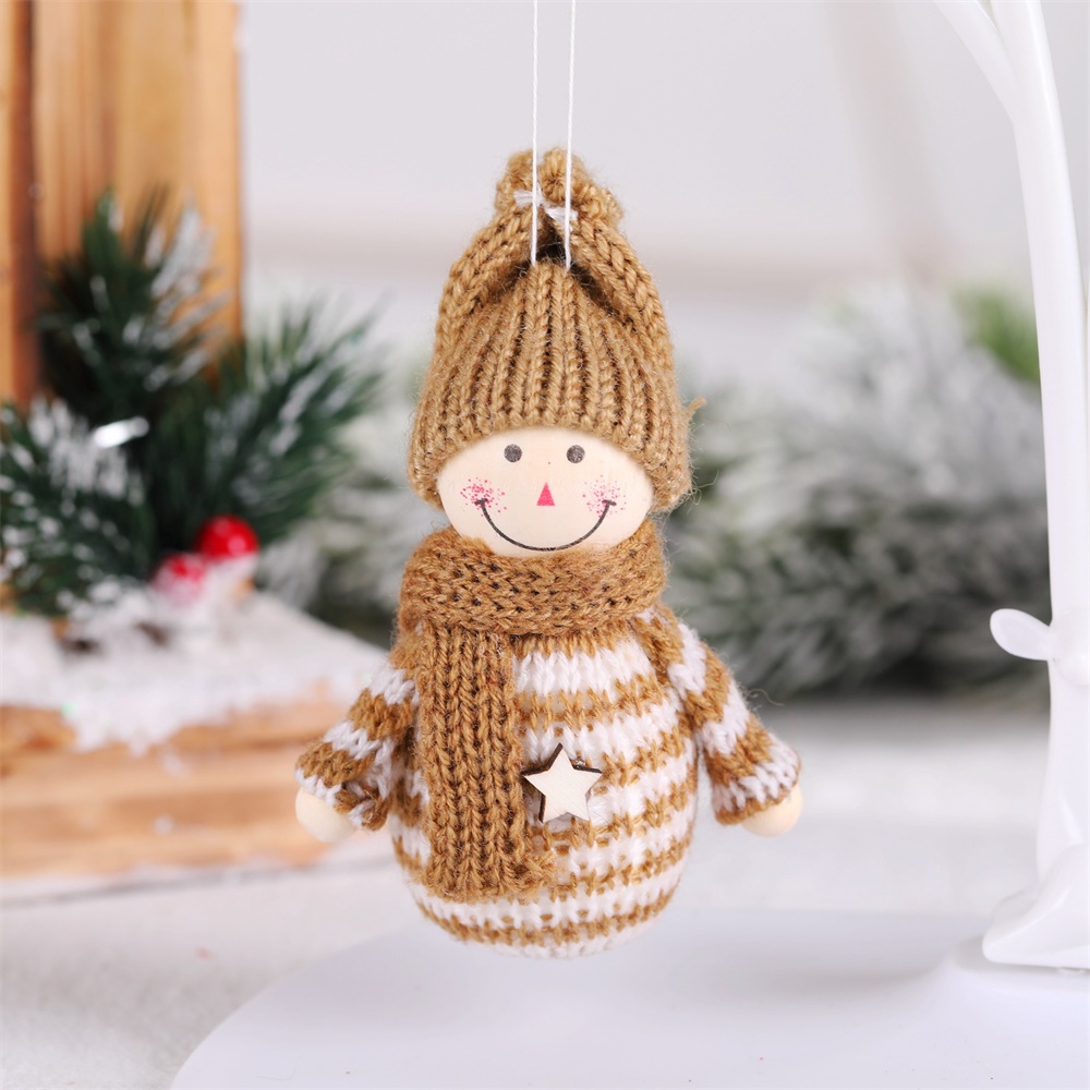 Wooden Yarn Snowman Doll Christmas Tree Closet Decoration Pendant Christmas Ornaments (3)