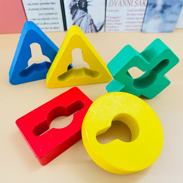 Wooden Color Rotating Four Sets Of Columns Building Block Set Shape Recognition For Kids (4)