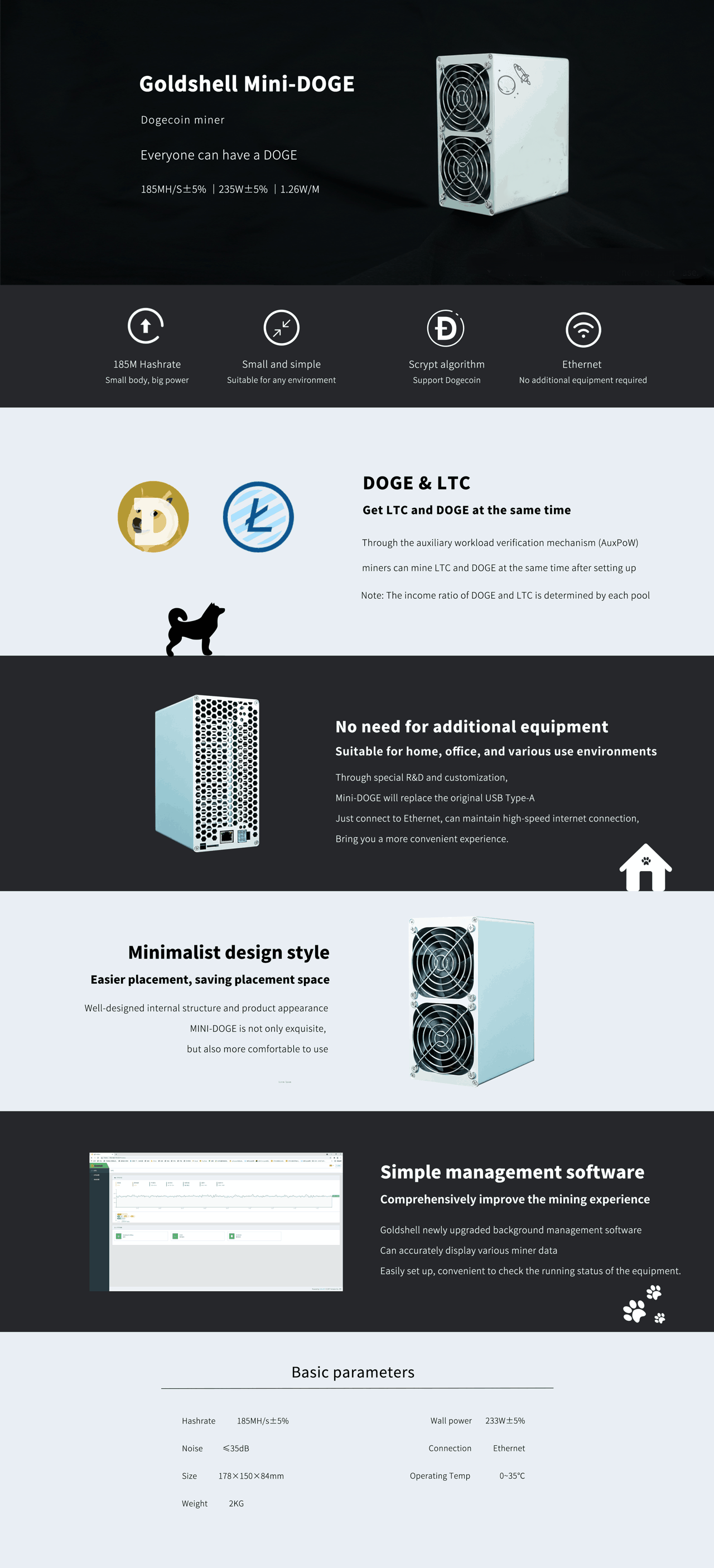 Goldshell Mini Doge Miner With Psu Power Supply 185mhs 235w Mining Dogecoin & Litecoin New (1)