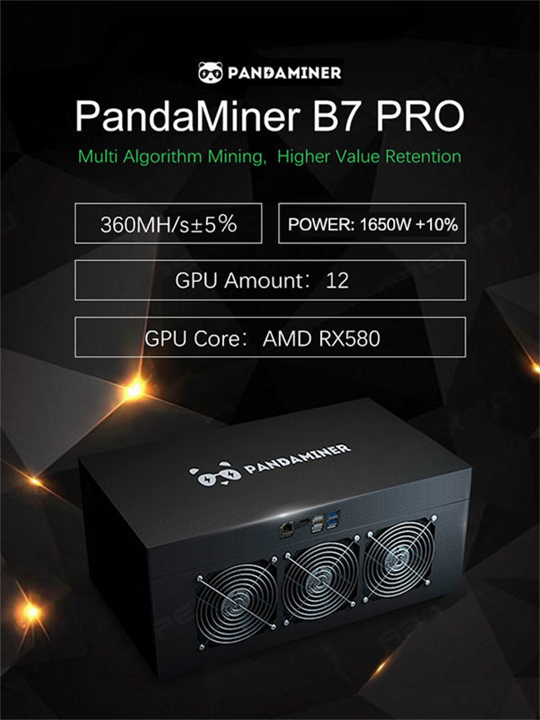 Pandaminer B7 Pro Eth Miner 360mhs 1650w 8gpu Rx580 Chip 3 Fan (2)